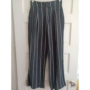 GAP women's wide leg linen blend pant 00 black white stripe coastal work/play